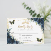 Antwort des Navy Blue Floral Gold Butterfly Quince (Stehend Vorderseite)