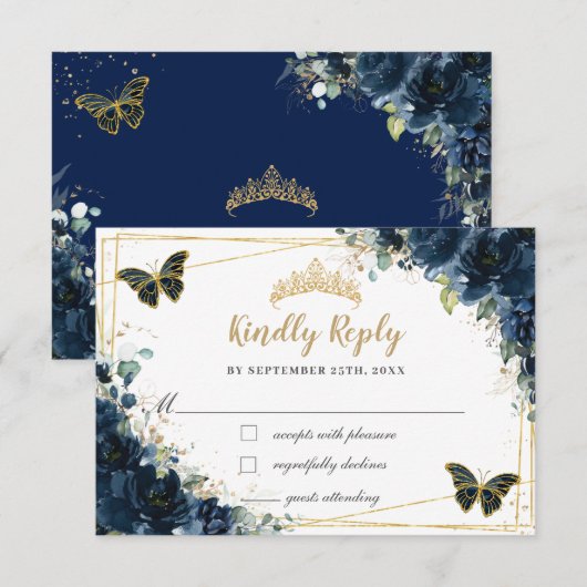 Antwort des Navy Blue Floral Gold Butterfly Quince (Vorne/Hinten)