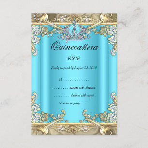 Antwort Erbeten Quinceanera Blau Aqua Türkis Gold 