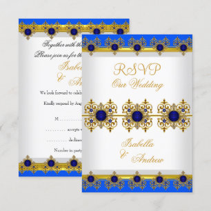 Antwort Hochzeit Gold Königlich Blau Edelstein Wei Einladung