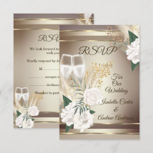 Antwort Hochzeit Weiße Rose Champagner Gold Bronze Einladung