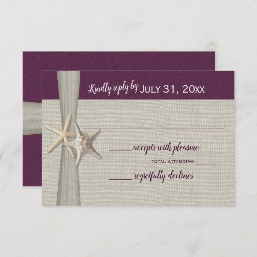 Antwort-Karte für Beach Amore Eggplant RSVP Karte (Vorne/Hinten)