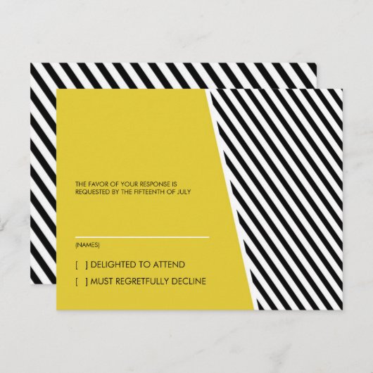 Antwort-Karte für Hochzeiten | Mod Stripes | Gelb RSVP Karte (Vorne/Hinten)