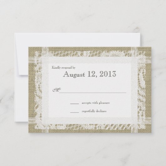 Antwort Rustikaler Burlap- und Spitzenreiter-Lände (Vorderseite)