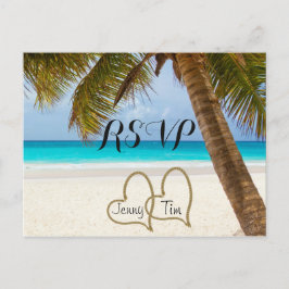 Antwort Strand Liebe Herzen Brautpalme Sand Surf D Einladungspostkarte