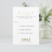 Antwort, uAwg elegant, weiß & klar Hochzeit RSVP Karte (Stehend Vorderseite)