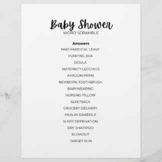 Antwortblatt für das Baby Shower Wortverwirrspiel Briefbogen