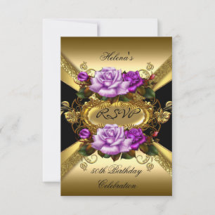 Antworten Geburtstagsfeier Rosen Lila Gold Schwarz RSVP Karte