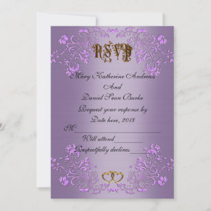 Antworten Sie bitte elegant Violett Satin Hochzeit Einladung