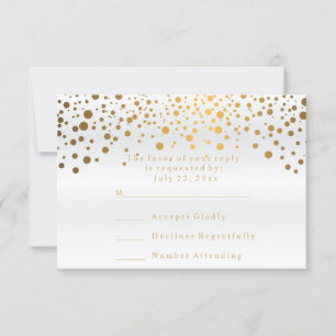 Antworten Sie bitte Weiße Seide & Konfetti Goldpun RSVP Karte