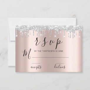 Antworten Sie Schwarz Weiß Rose Silber Grau Tropfe RSVP Karte