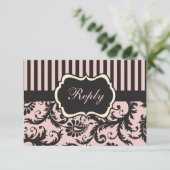 Antwortkarte aus schwarzem Rosa, Creme, grauem Str Einladung (Stehend Vorderseite)