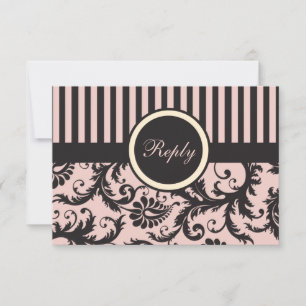 Antwortkarte aus schwarzem Rosa, Creme, grauem Str RSVP Karte