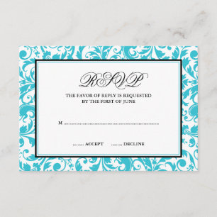 Antwortkarte für aquamarine und schwarze wirbelnde RSVP karte