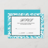 Antwortkarte für aquamarine und schwarze wirbelnde RSVP karte (Vorne/Hinten)