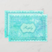 Antwortkarte für blaue und grüne Blumenspitze RSVP Karte (Vorne/Hinten)