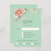 Antwortkarte für das Menü "Mint Green & Floral" RSVP Karte (Vorne/Hinten)