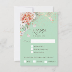 Antwortkarte für das Menü "Mint Green & Floral" RSVP Karte