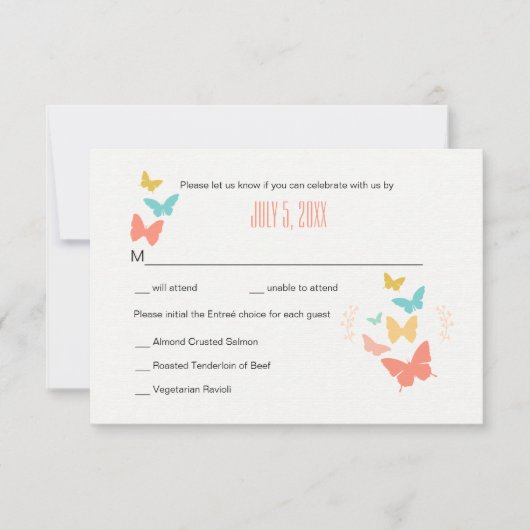 Antwortkarte für die Leinwand des Schmetterlings Einladung (Vorderseite)