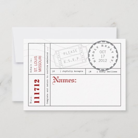 Antwortkarte für die Registerkarte "Modern Ticket" RSVP Karte (Vorderseite)