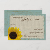 Antwortkarte für Leinen und Barnwood-Sonnenblumen RSVP Karte (Vorne/Hinten)