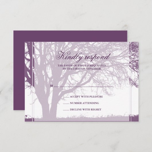 Antwortkarte für lila Oak-Hochzeit im Herbst RSVP Karte (Vorne/Hinten)