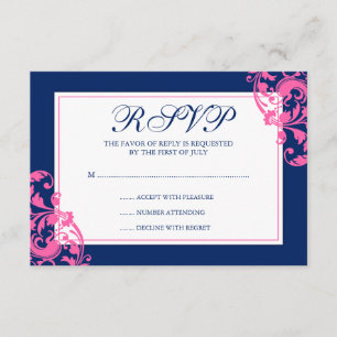 Antwortkarte für Navy Blue and Pink Geblüht Wirbel RSVP Karte