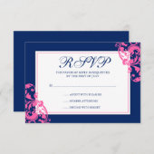 Antwortkarte für Navy Blue and Pink Geblüht Wirbel RSVP Karte (Vorne/Hinten)
