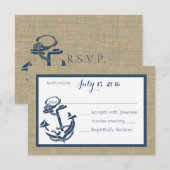 Antwortkarte für Navy Blue und Burlap RSVP Karte (Vorne/Hinten)