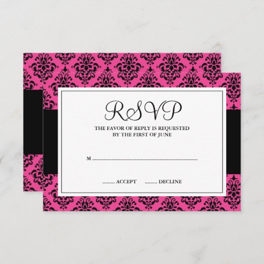 Antwortkarte für rosa und schwarze Damaskus RSVP Karte (Vorne/Hinten)