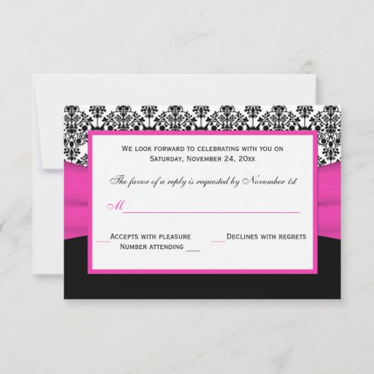 Antwortkarte für Schwarz, Weiß, Rosa Damaskus und RSVP Karte (Rückseite)