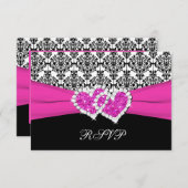 Antwortkarte für Schwarz, Weiß, Rosa Damaskus und RSVP Karte (Vorne/Hinten)