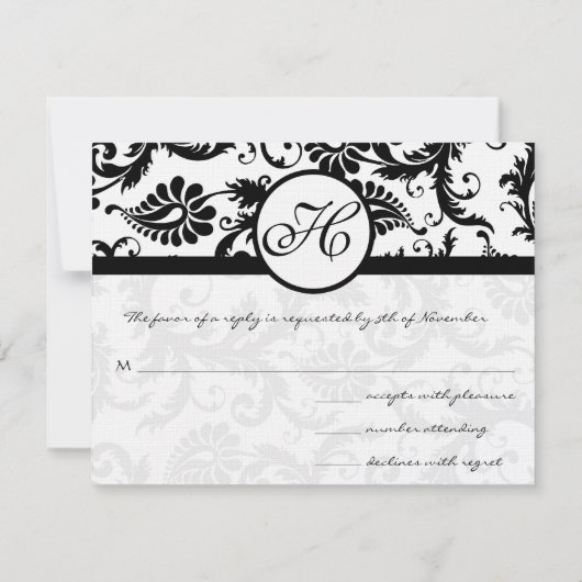 Antwortkarte für schwarze Damaskus - Text auf der RSVP Karte (Rückseite)