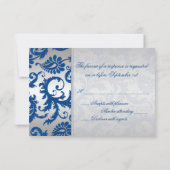 Antwortkarte für Silber und Cobalt Blue Damask RSVP Karte (Rückseite)