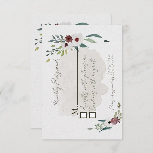 Antwortkarte für trostloses Blau und Wein RSVP Karte (Vorne/Hinten)