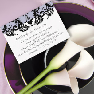 Antwortkarte Hochzeit RSVP Lila Schwarzer Damast Begleitkarte