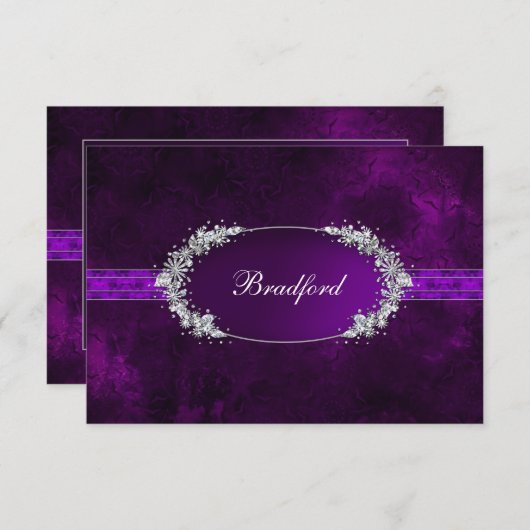 ANTWORTKARTE - LILA - OVAL INSET - IMITATE JEWELS RSVP KARTE (Vorne/Hinten)