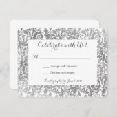 Antwortkarte | Vintage Spitze Grau/Silber RSVP Karte (Vorne/Hinten)