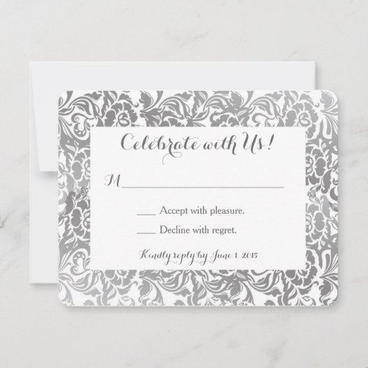 Antwortkarte | Vintage Spitze Grau/Silber RSVP Karte (Vorderseite)