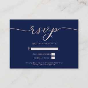 Antwortkarte zur Hochzeit Navy Rosa Schrift R.S.V. Visitenkarte