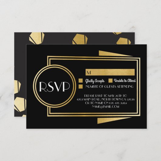 Antwortkarten Art Deco UAWG 1920er Jahre Gold Blac Einladung (Vorne/Hinten)
