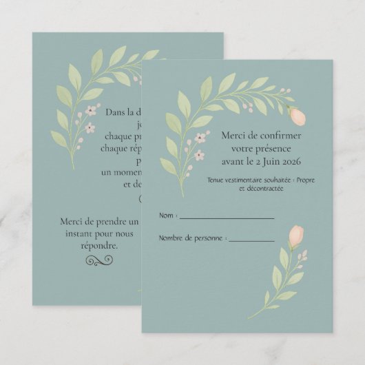 Antwortkarten für Hochzeit RSVP Karte (Vorne/Hinten)