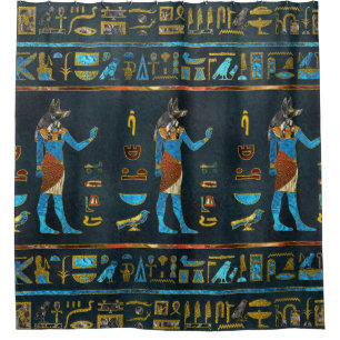 Anubis ägyptisches Gold-, Blaues und Rotesglas Duschvorhang