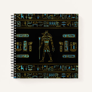 Anubis Ägyptisches Gold und blaues Buntglas Notizblock