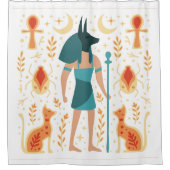 Anubis Ancient Egyptian God Ankh Aquamarin Orange Duschvorhang (Vorderseite)