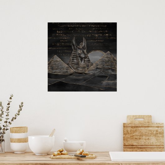 Anubis auf der ägyptischen Pyramidenlandschaft Poster (Küche)