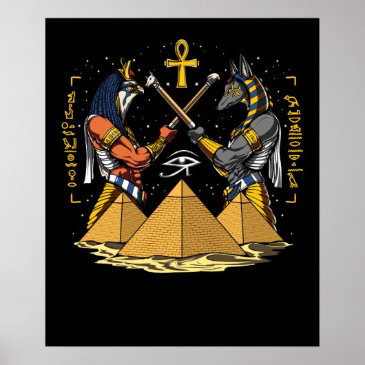 Anubis Egyptian God Ra Ankh Eye of Horus Pyramids Poster (Vorne)
