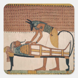 Anubis nimmt Sennedjems an Mama teil Quadratischer Aufkleber