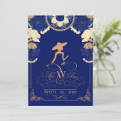Anuncio Charro Einladung, in Navy Blue und Gold Ankündigung (Stehend Vorderseite)