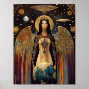 Anunnaki Star Goddess Ishtar Surreal UFO Art Poster